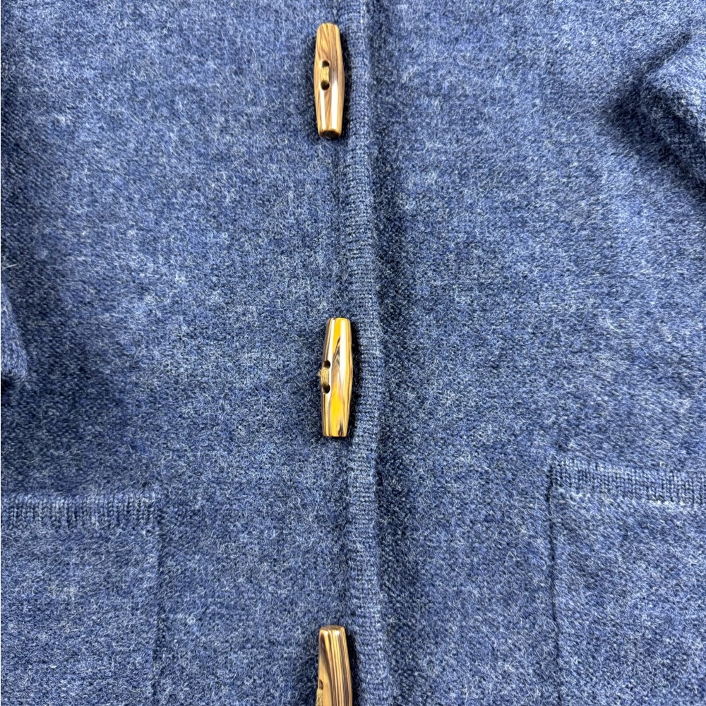 Karen Scott Blue Wool hooded coatigan with toggle buttons - Picture 3 of 7